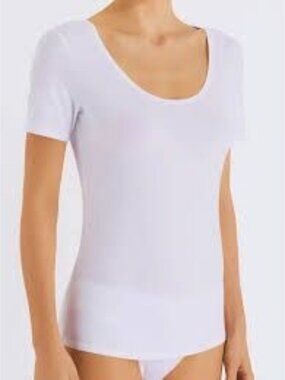 Hanro T Shirt Size XS Cotton Sensation Short Sleeve Scoop Neck White Minimalist